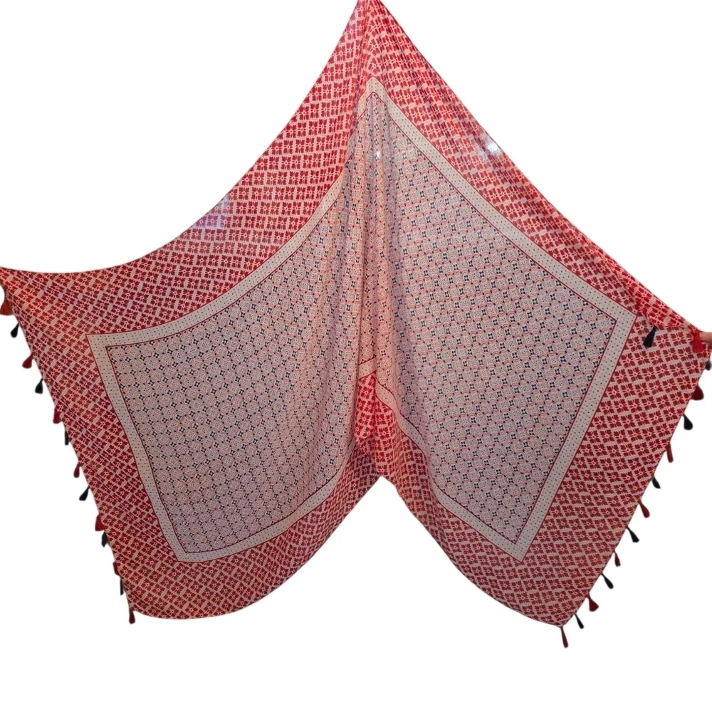 🇺🇸 Soft Red, White, & Blue Tassel Scarf/Wrap 62